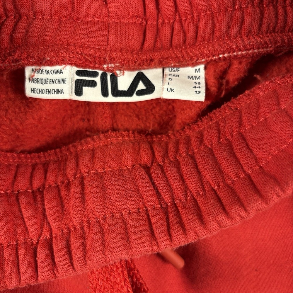 FILA Logo Tape Jogger Sweatpants Mens M Red Fleece Lined Athletic Side Stripe - Picture 3 of 12